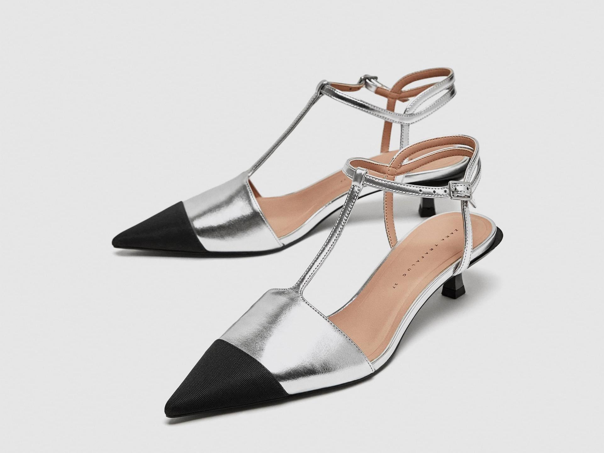 The T-Bar Court Shoes are complimented by their shiny appeal, £25.99, Zara