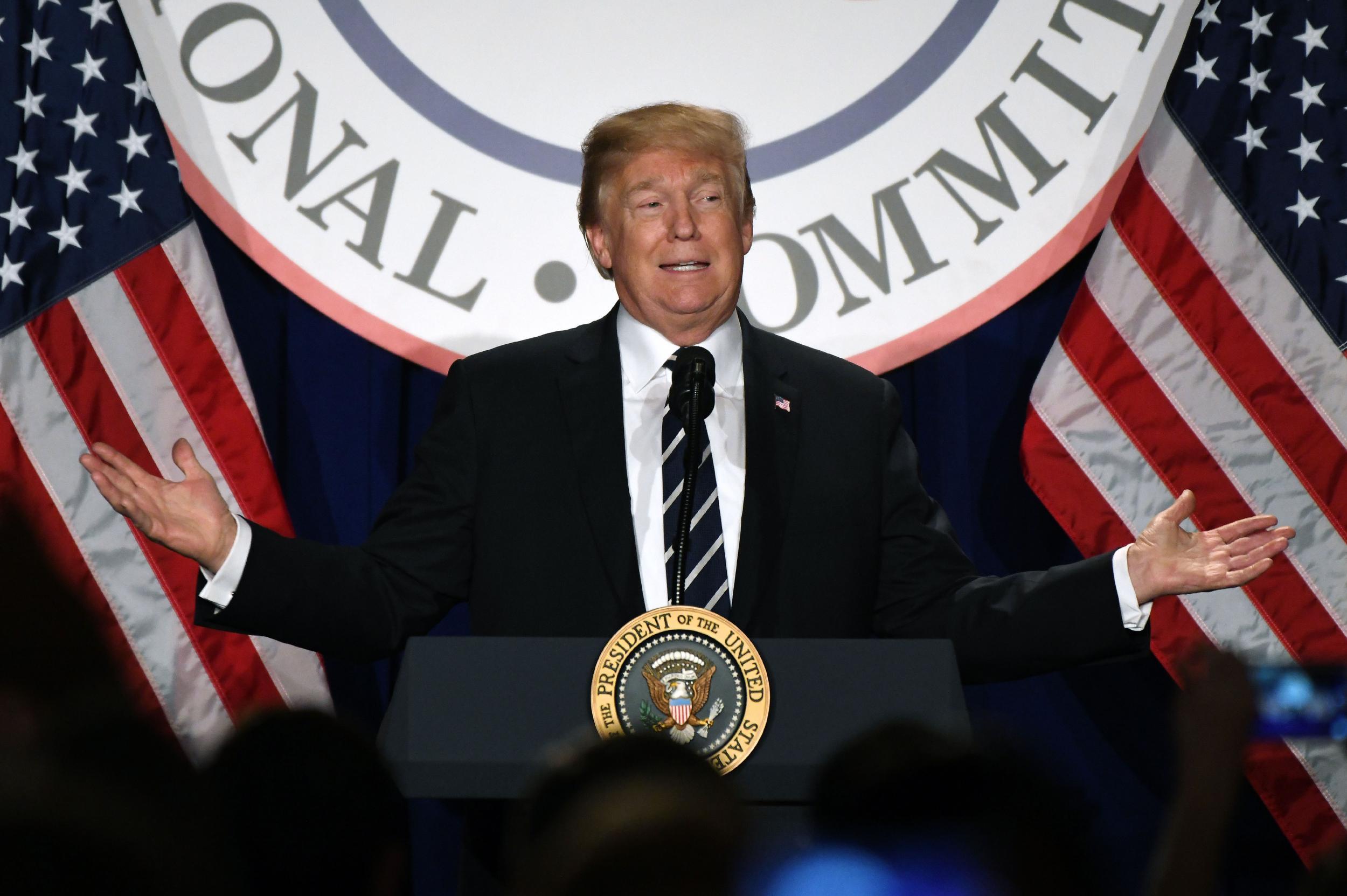 President Donald Trump speaks at the Republican National Committee winter meeting on 1 February 2018.