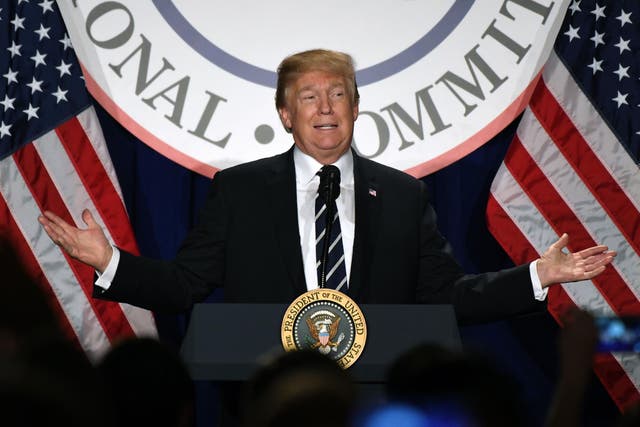 President Donald Trump speaks at the Republican National Committee winter meeting on 1 February 2018.