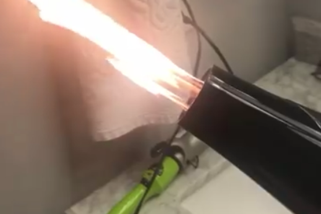 Blow dryer begins shooting flames (Facebook Erika Augthun Shoolbred)