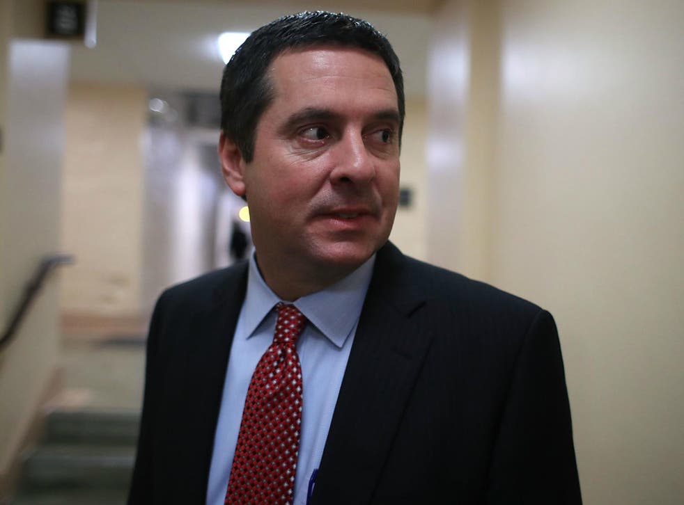 Republican Representative Devin Nunes, Chairman of the House Permanent Select Committee on Intelligence, walks away from a meeting with House GOP members, on 30 January 2018