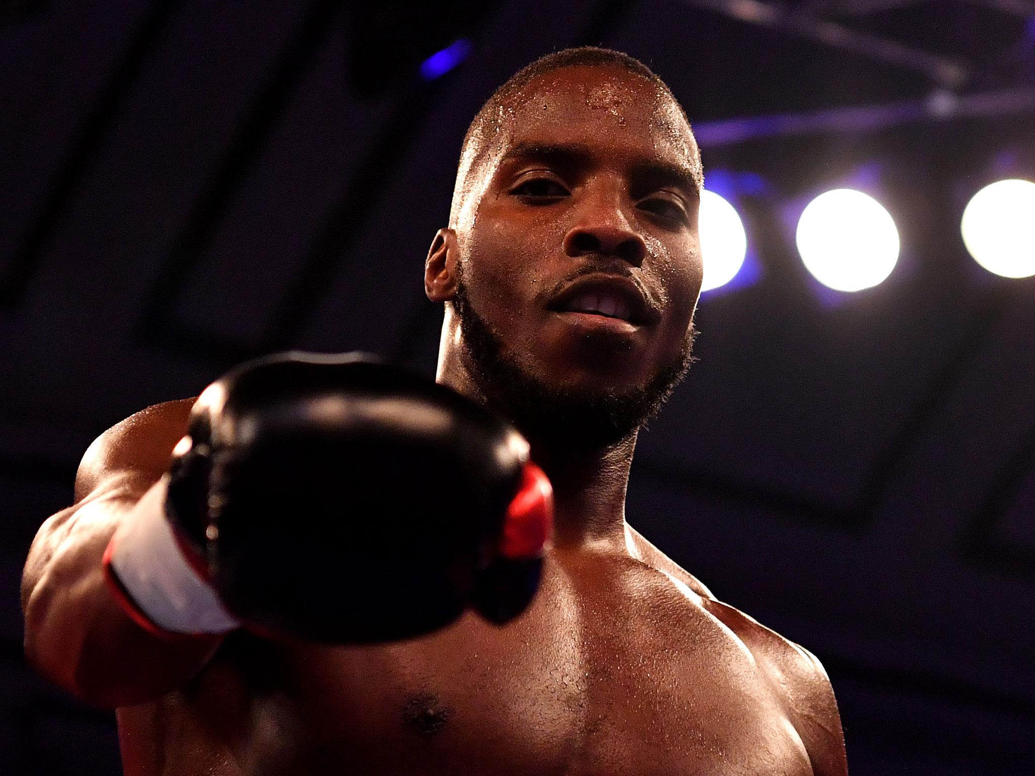 Lawrence Okolie celebrates beating Antonio Sousa in there Cruiserweight Contest at York Hall last year