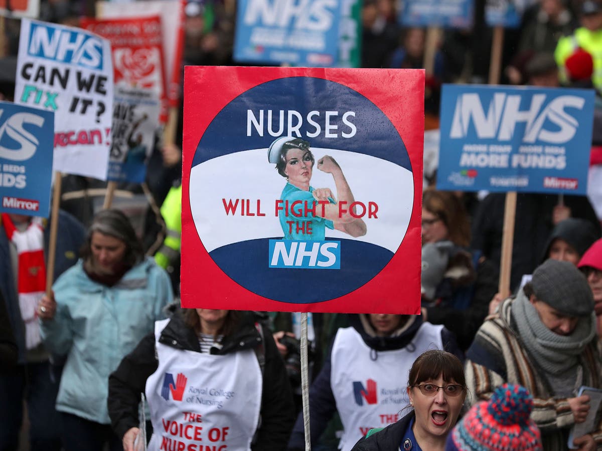 A protester holds up a Royal College Of Nursing placard as Alex News  Photo - Getty Images