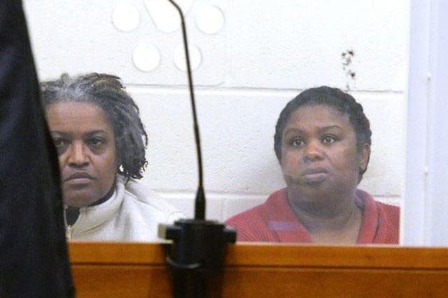 Rachel Hilaire and Peggy LaBossiere (l-r) appear in court at Brockton District Court