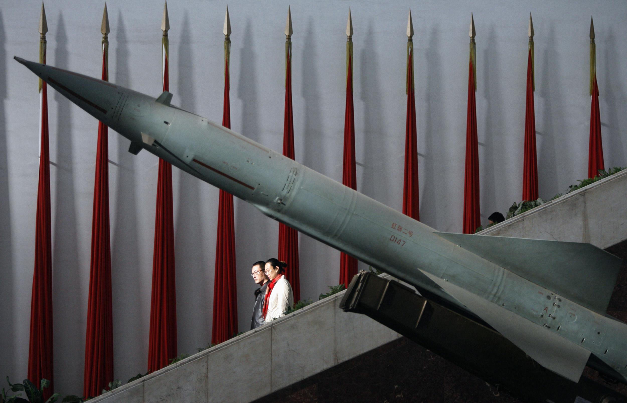 A missile at the Military Museum in Beijing – China has pledged not to be the first to discharge a nuclear weapon ‘under any circumstances’