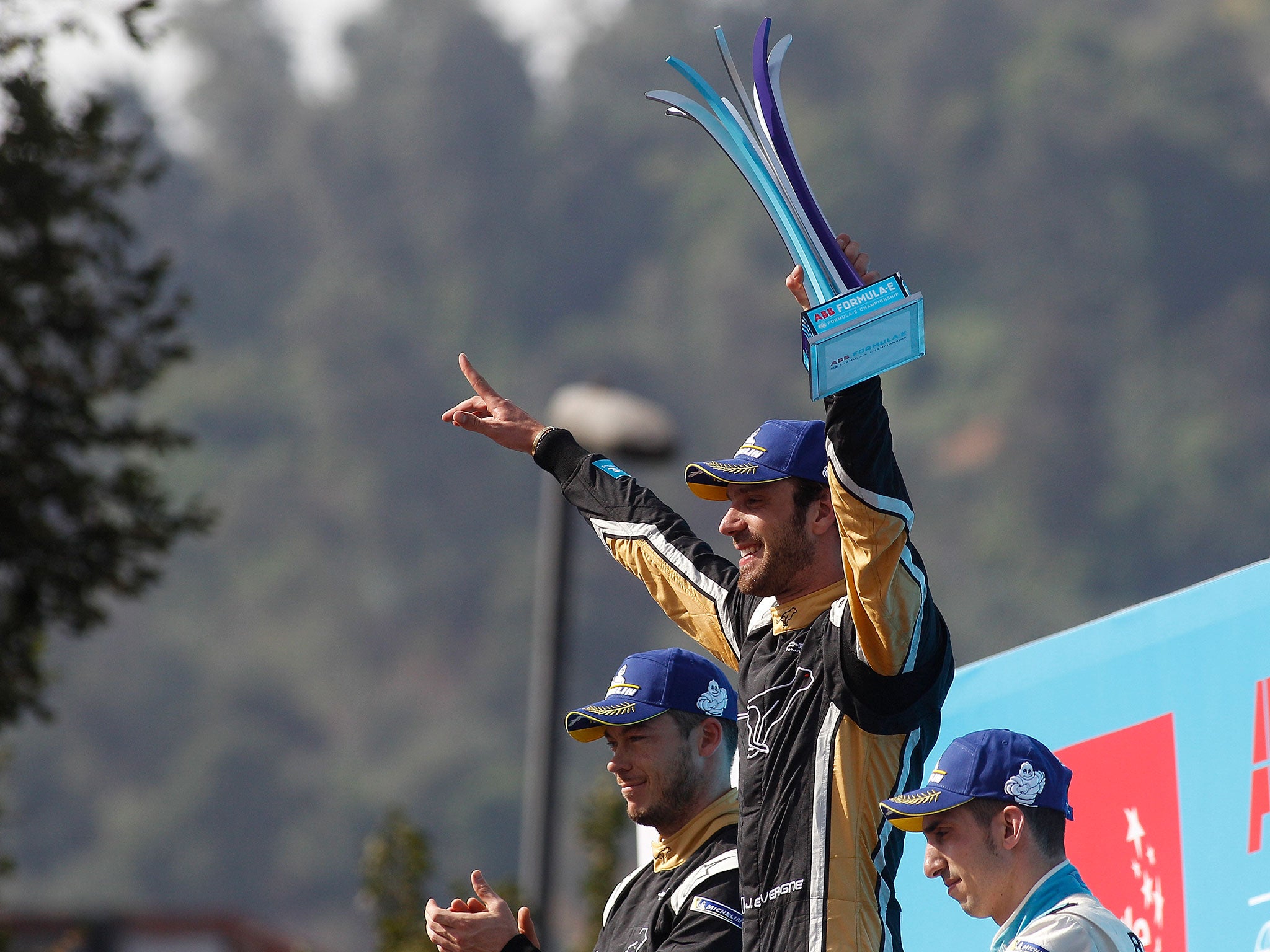 Jean-Eric Vergne on the podium after victory in Santiago