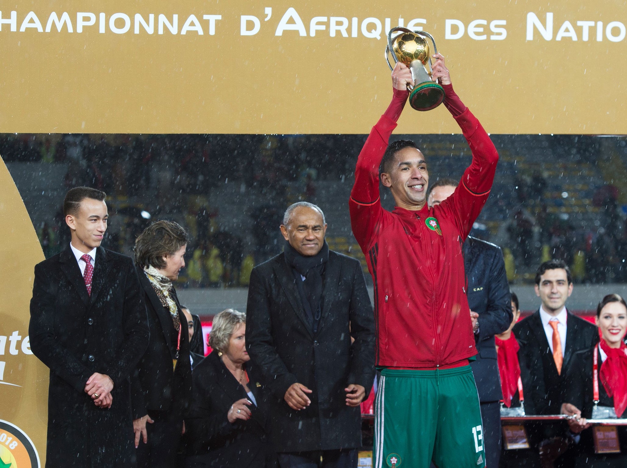 Morocco's Badr Banoun holds aloft the trophy