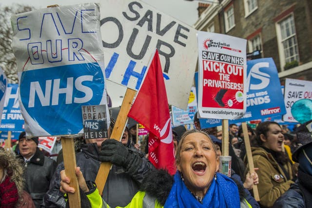 Protesters at the 'NHS in crisis' march which Donald Trump claimed as proof that universal health care doesn't work