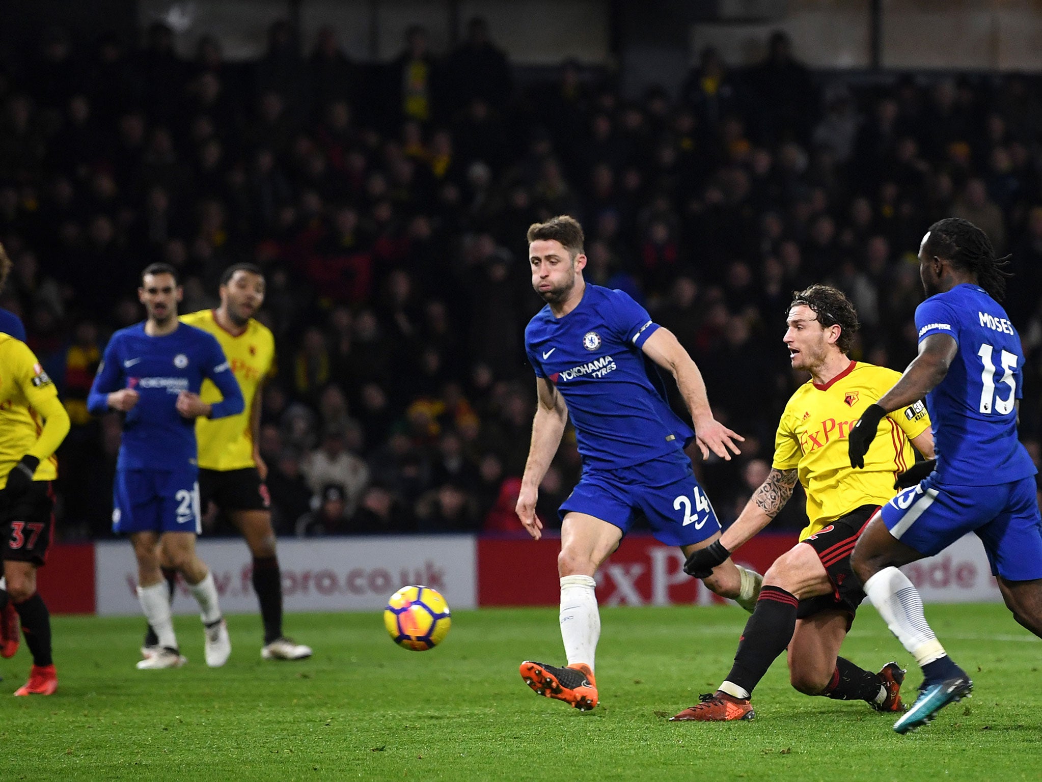 Daryl Janmaat's well-worked goal opened the floodgates at Vicarage Road