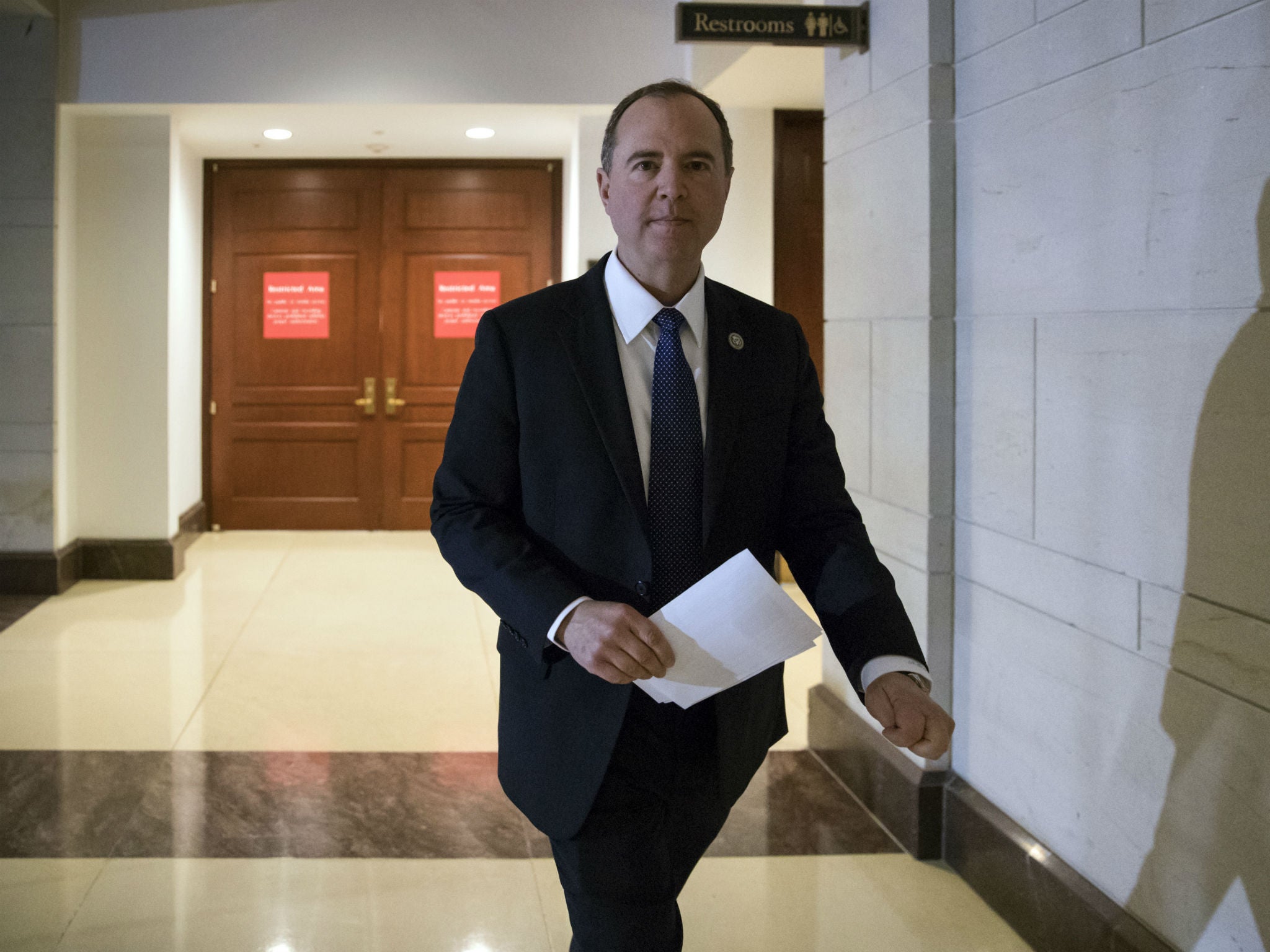 Rep. Adam Schiff, the top Democrat on the House Permanent Select Committee on Intelligence, leaves a secure area where the panel meets at the Capitol in Washington