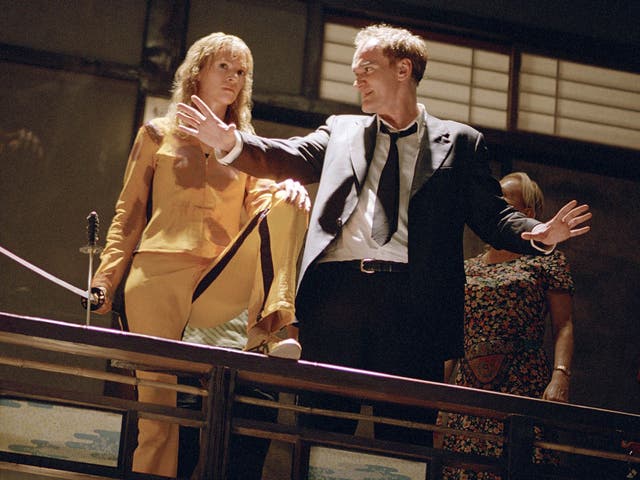 Uma Thurman and Quentin Tarantino on the set of Kill Bill - Volume 1 in 2003