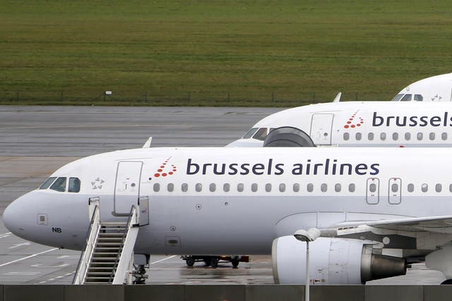 Brussels Airlines aircraft are seen on the tarmac at Zaventem international airport near the Belgian capital