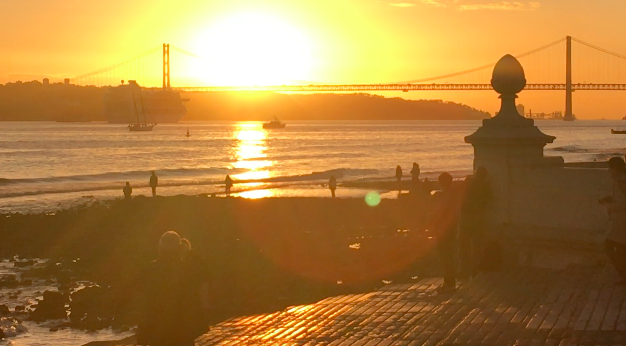 &#13;
Drift away: P&amp;O’s ‘Ventura’ sails into the sunset from Lisbon &#13;