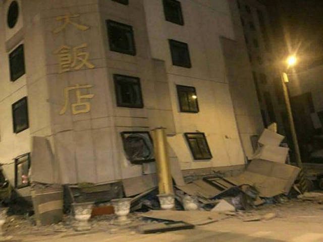 The Marshal Hotel is damaged after a magnitude 6.4 earthquake hit Hualien on Taiwan's east coast