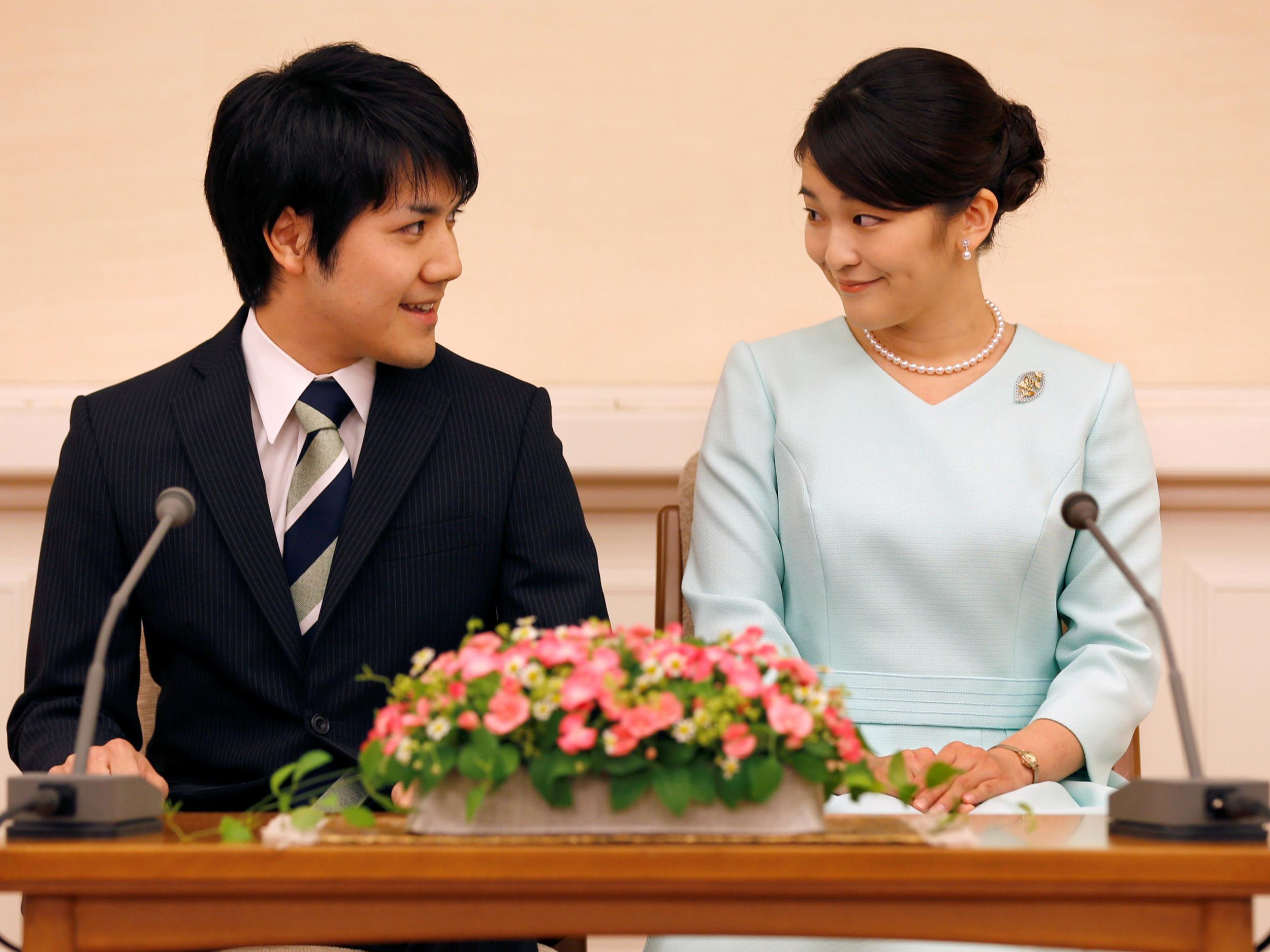 Princess Mako and fiance Kei Komuro at a press conference announcing their engagement in September 2017