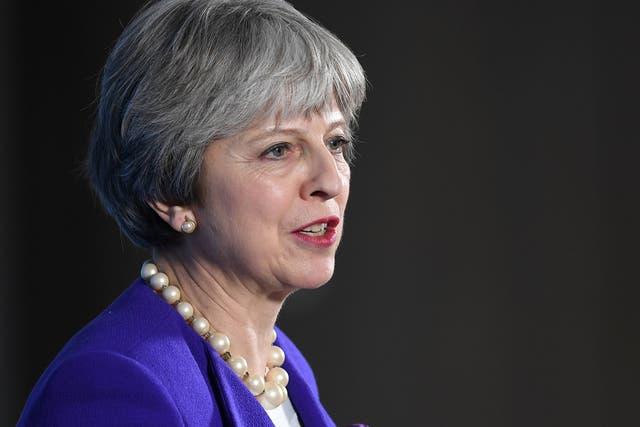 Prime Minister Theresa May gives a speech in Manchester