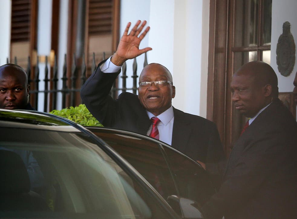 President Jacob Zuma leaves his office after talks over this future