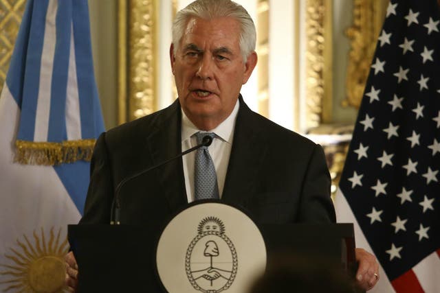 US Secretary of State Rex Tillerson speaks during a news conference in Buenos Aires, Argentina, 4 February 2018.