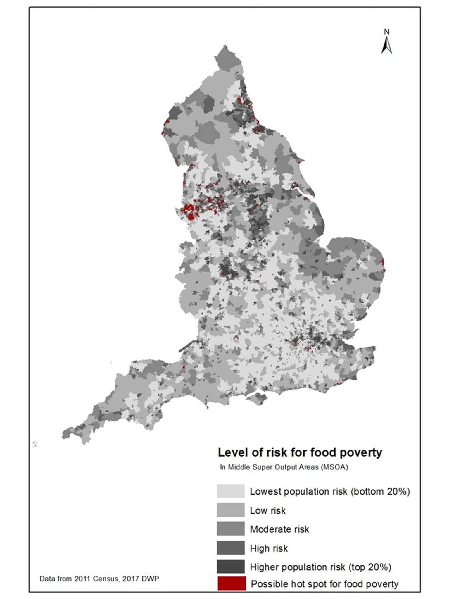 The areas most at risk of food poverty are also the areas with the smallest number of food banks