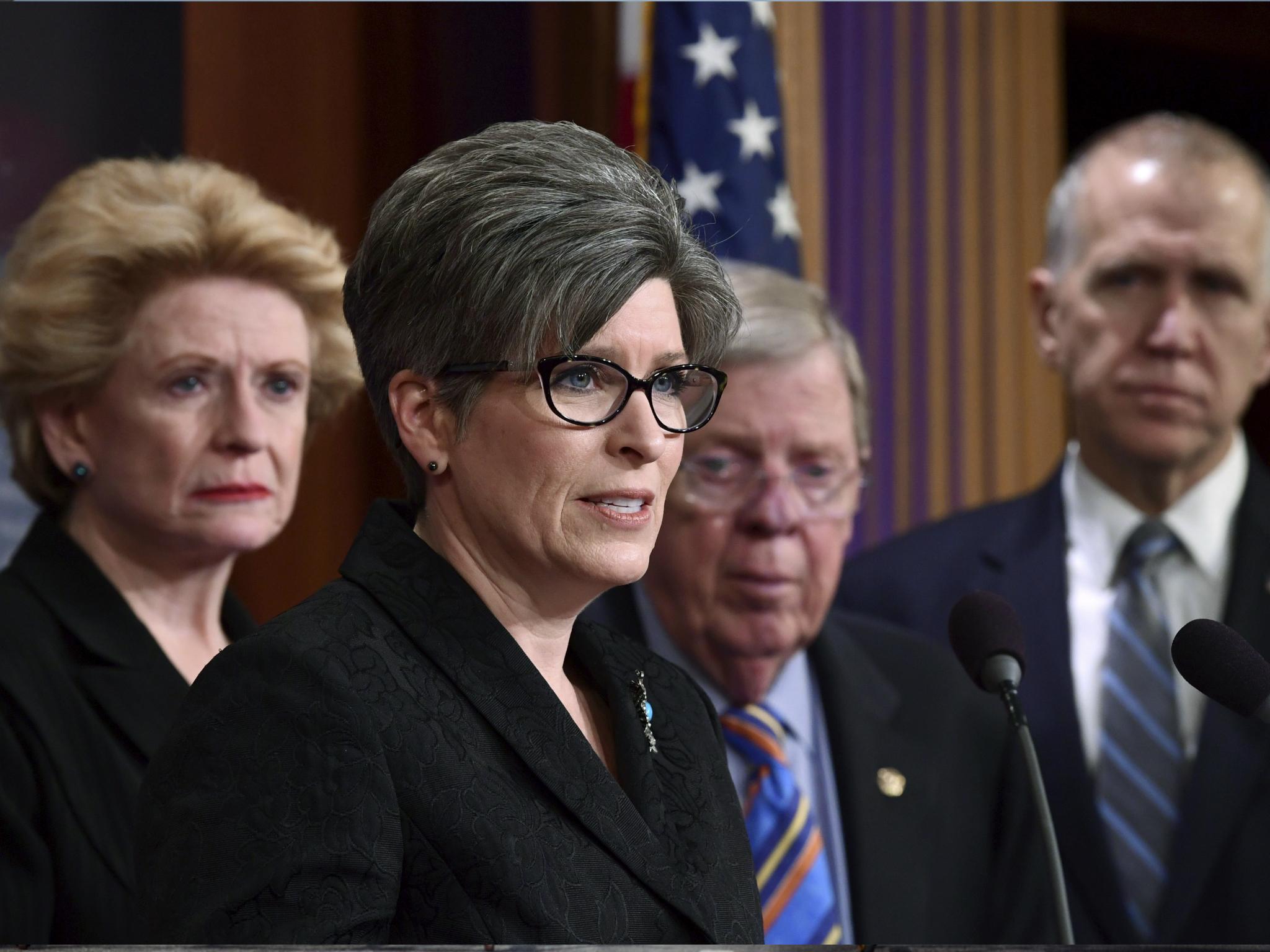 Senator Joni Ernst spoke in Washington 7 February 2018 to announce a bipartisan resolution to have a special committee investigate the US Olympic Committee and USA Gymnastics