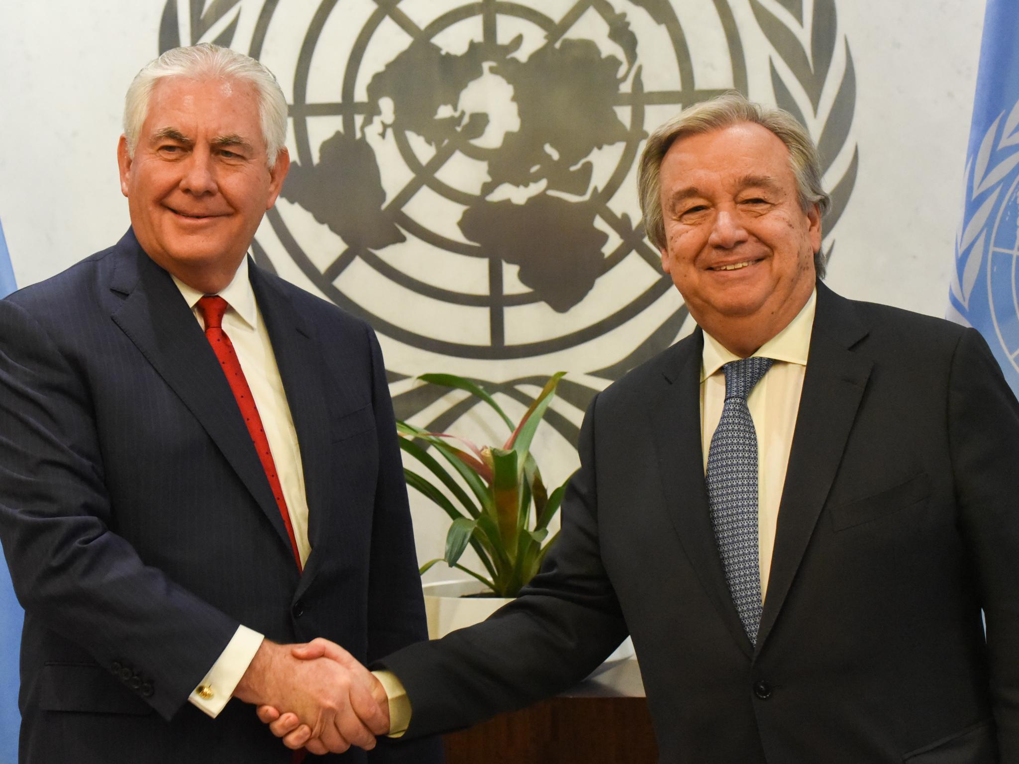 US Secretary of State Rex Tillerson met with UN Secretary-General Antonio Guterres 15 December 2017.