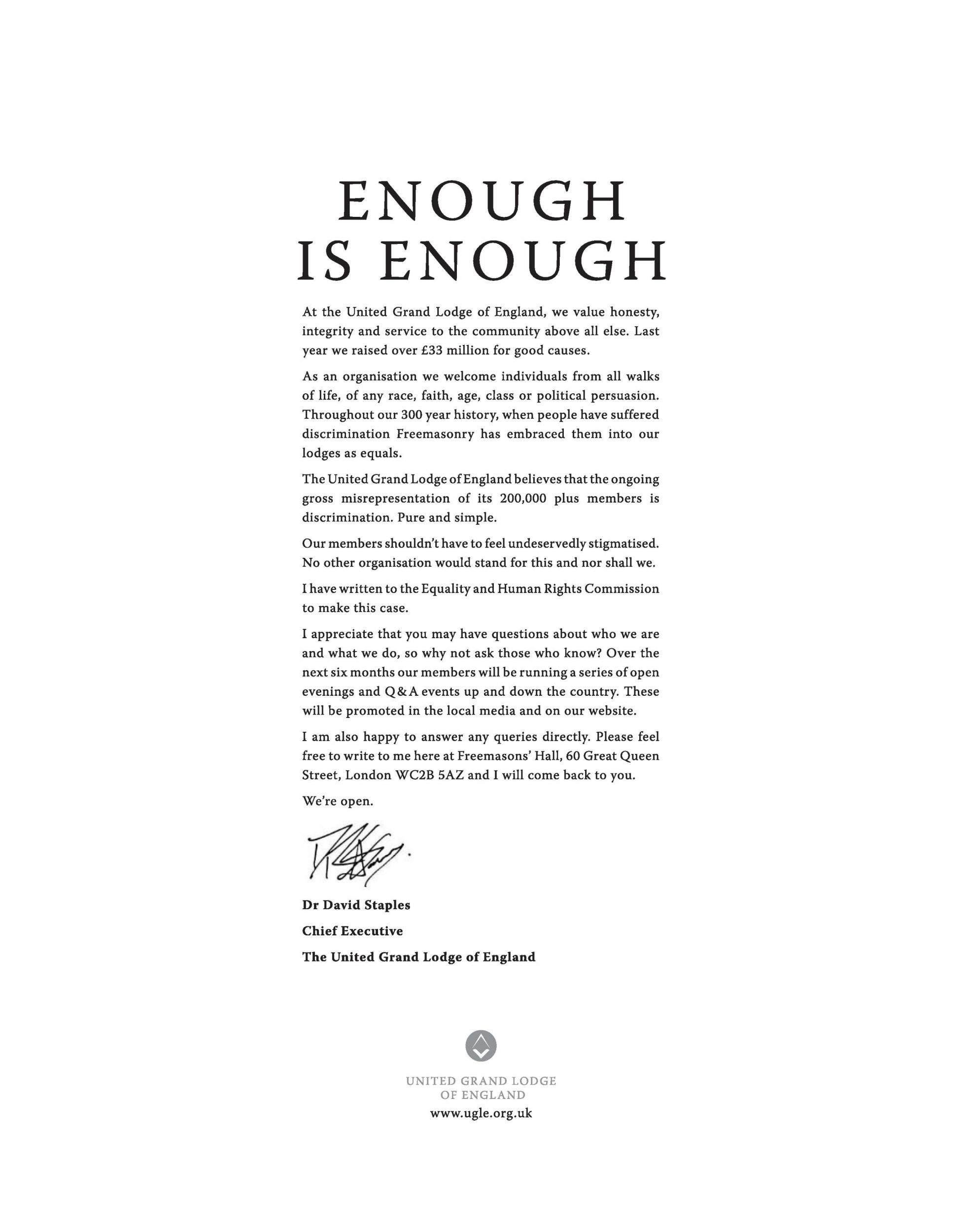 The full-page Freemason advert on page 18 of The Times, 8 February 2018