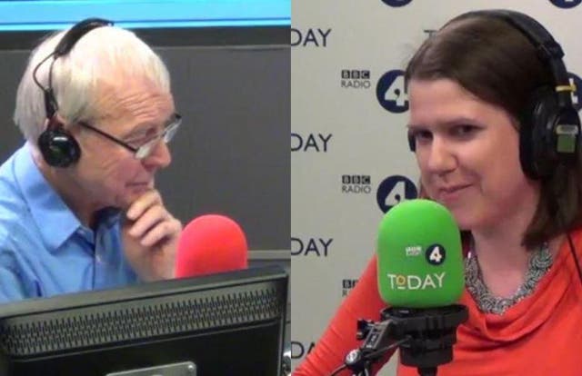 John Humphrys and Jo Swinson during the interview on the Today programme