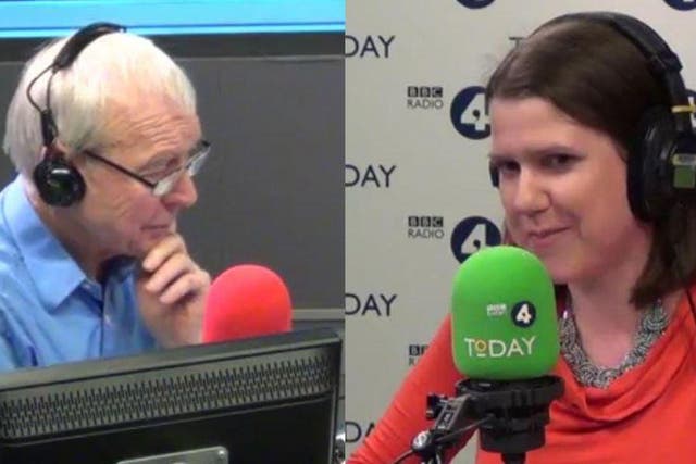 John Humphrys and Jo Swinson during the interview on the Today programme