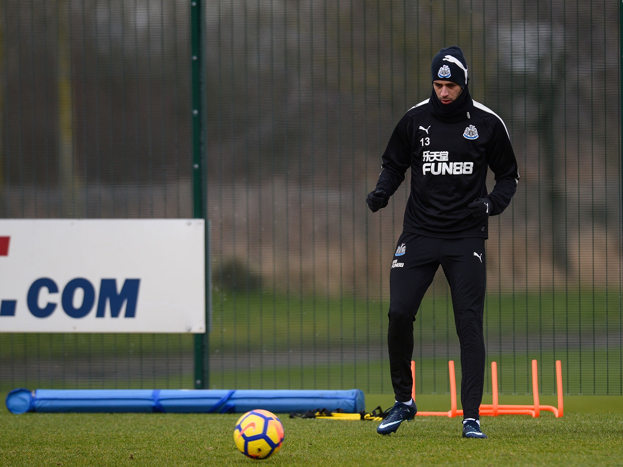 Islam Slimani in training at Newcastle this week