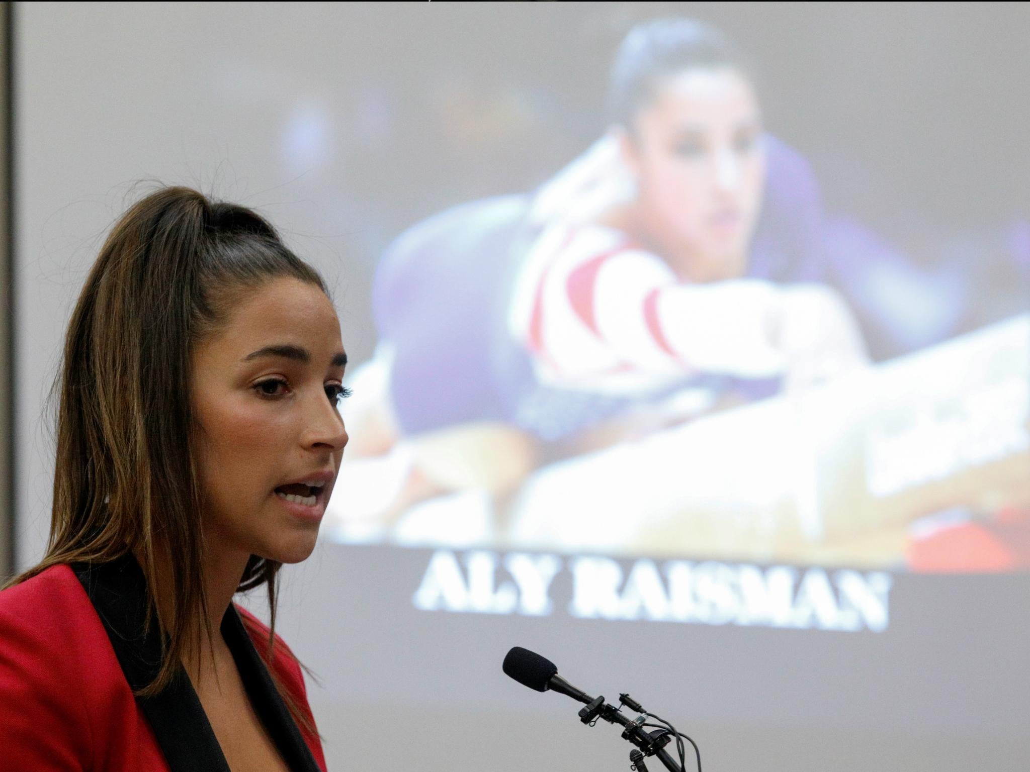 Survivor and Olympic gold medalist Aly Raisman speaks at the sentencing hearing for Larry Nassar, 19 January 2018.