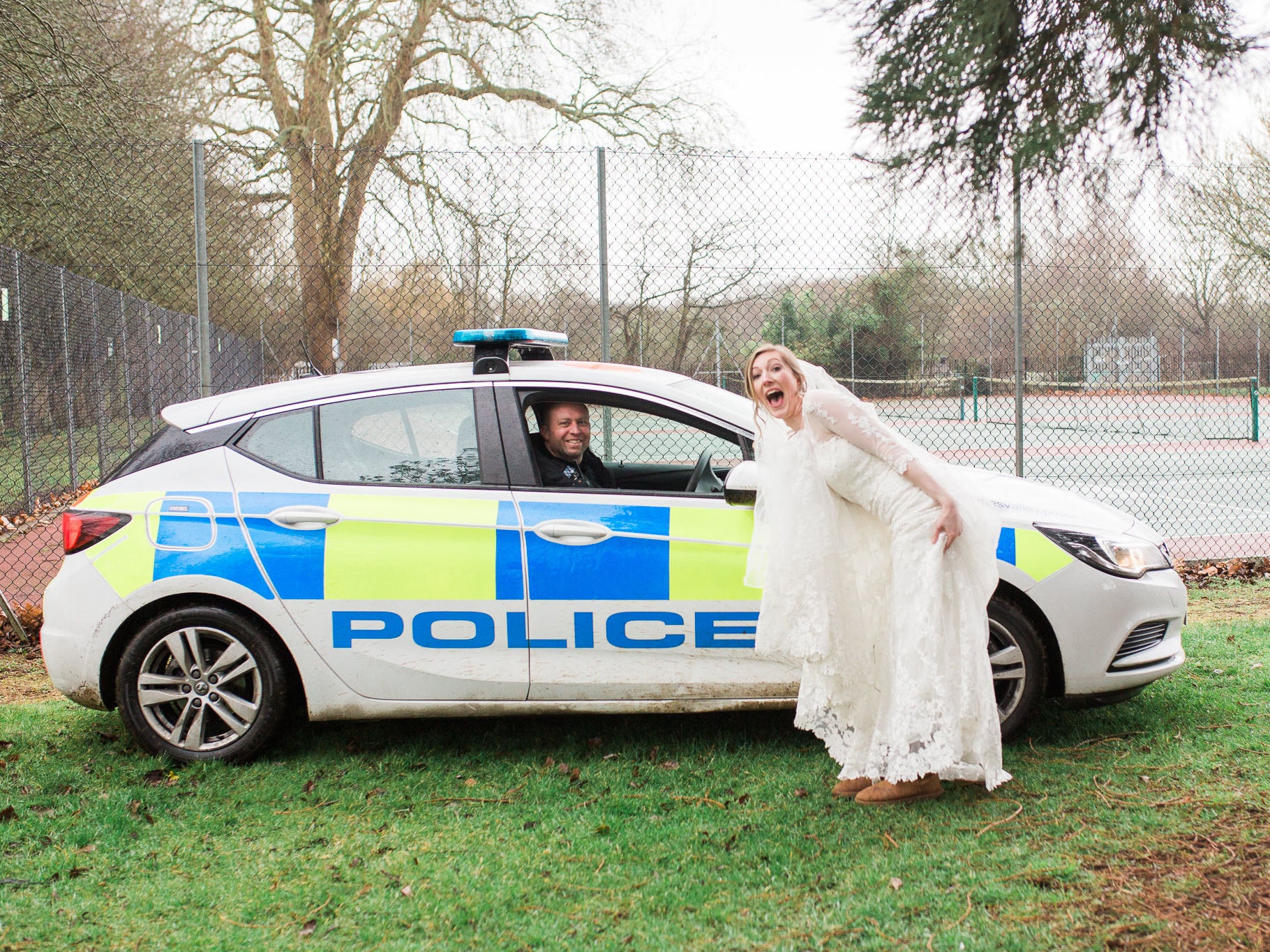 The police congratulated the couple on their big day Annie Crossman/SWNS
