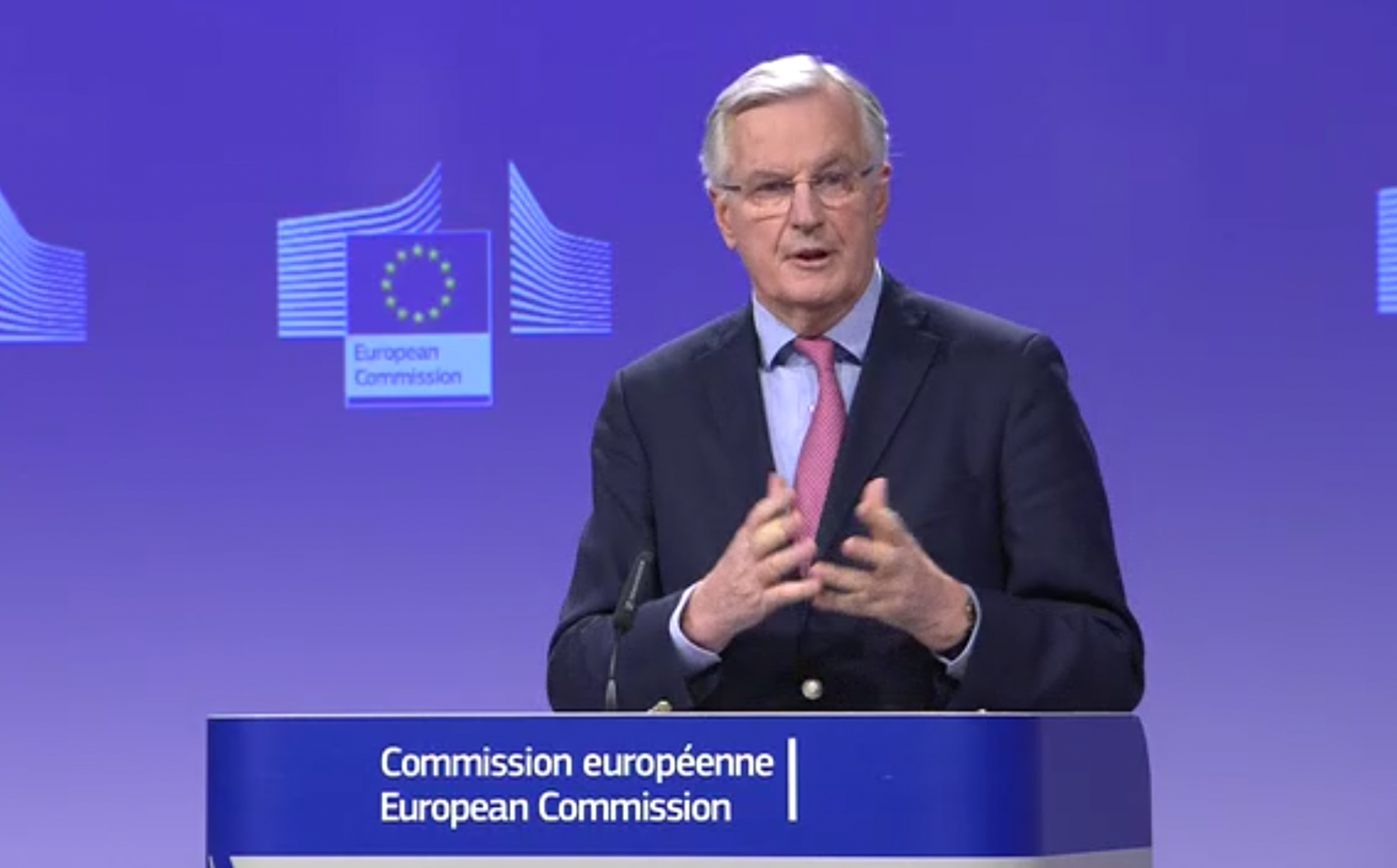 Michel Barnier speaks to reporters in Brussels