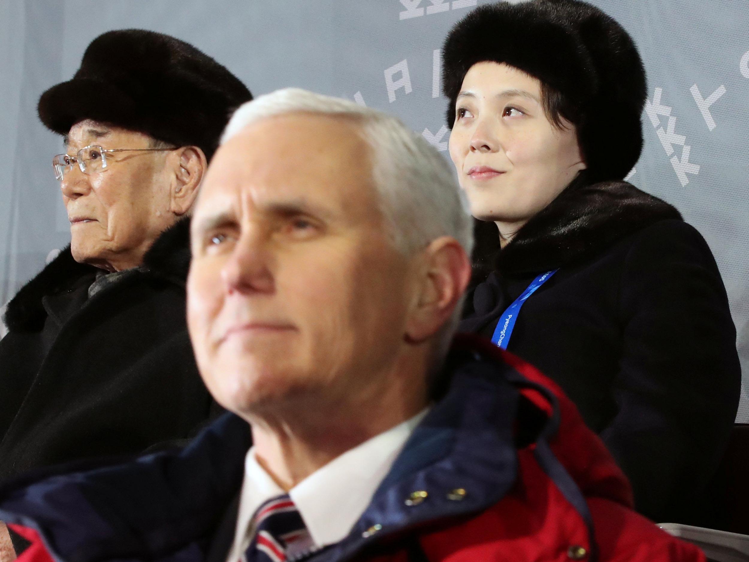 US vice president Mike Pence sits just feet from Kim Jong-un's sister Kim Yo-jon (back right)