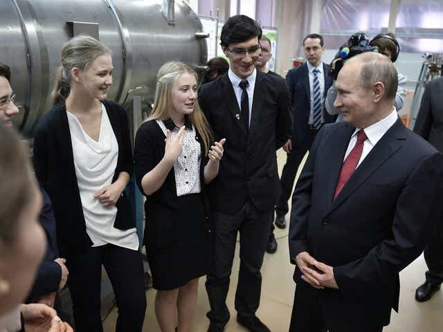 Vladimir Putin meets with students at the Budker Institute of Nuclear Physics in Novosibirsk on Thursday