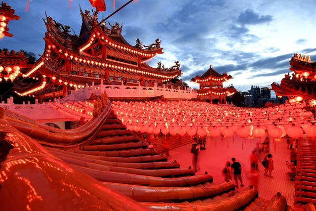 The Thean Hou temple is decorated with red lanterns in Kuala Lumpur, Malaysia, in preparation for the 2017 Chinese New Year