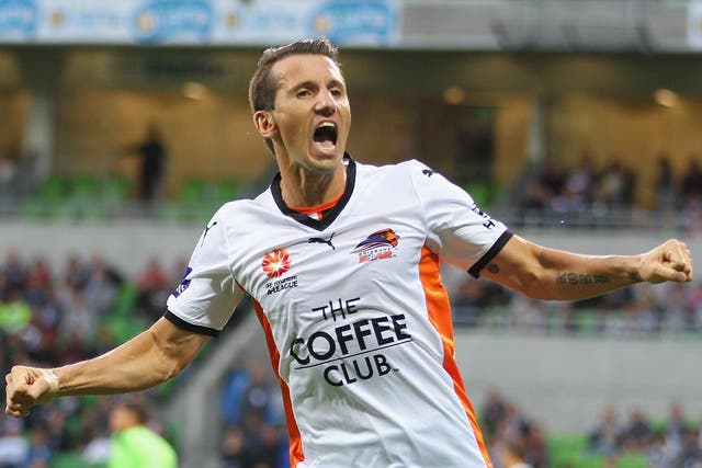 Liam Miller playing for Brisbane Roar during a three-year spell in Australia