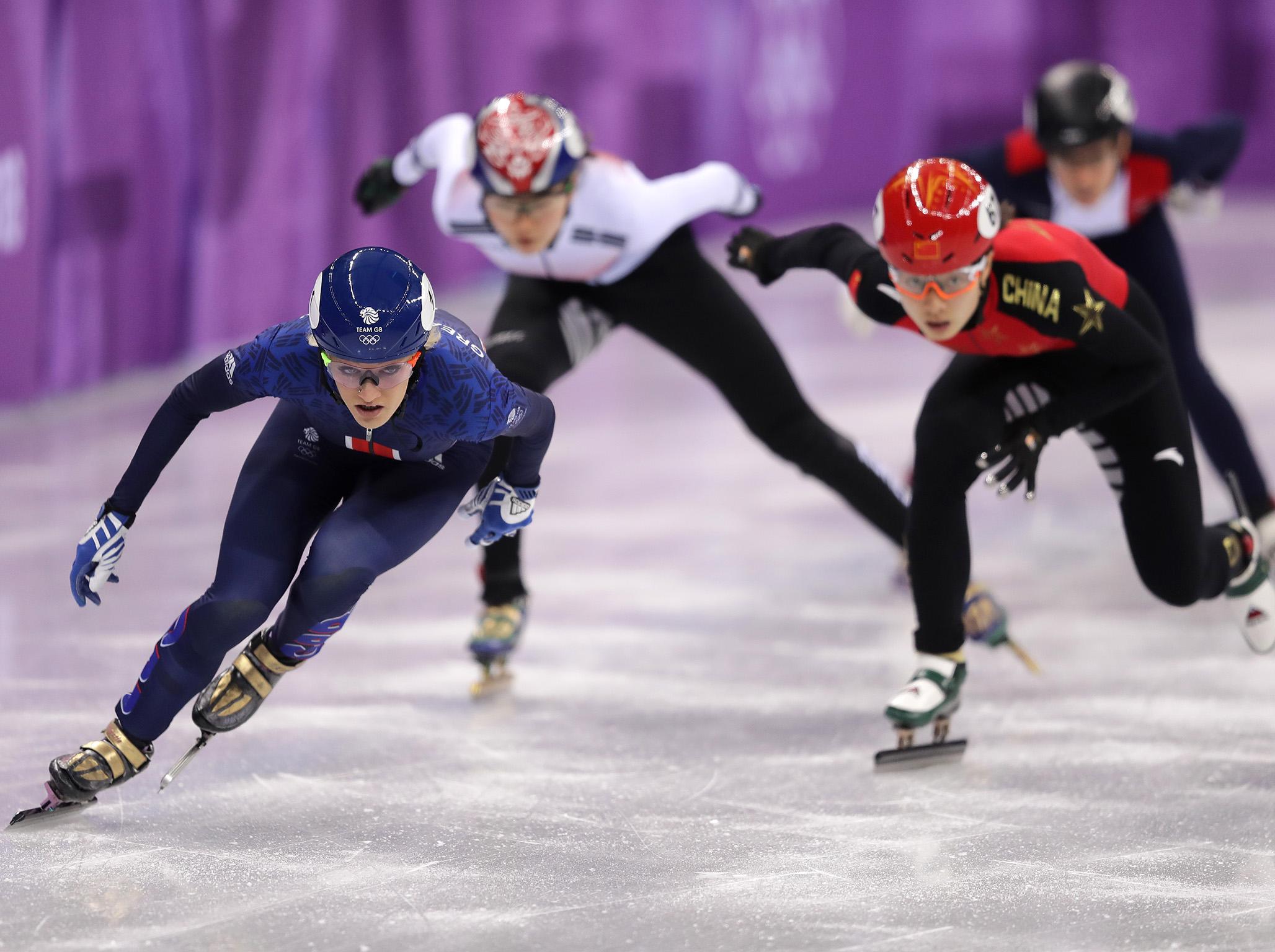 Elise Christie, left, made easy work of her return to the Olympic stage