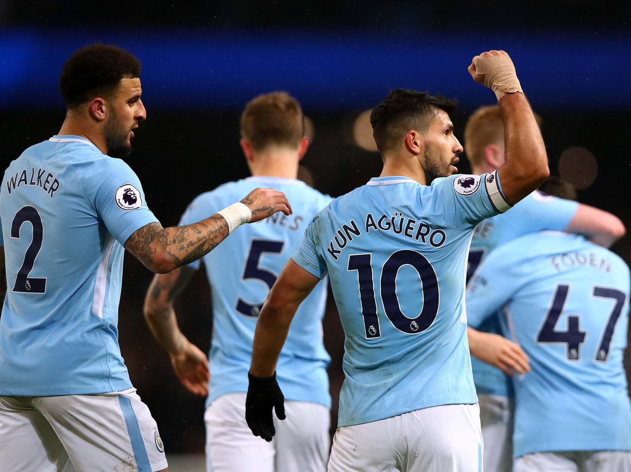 Sergio Aguero hit four goals in the rout