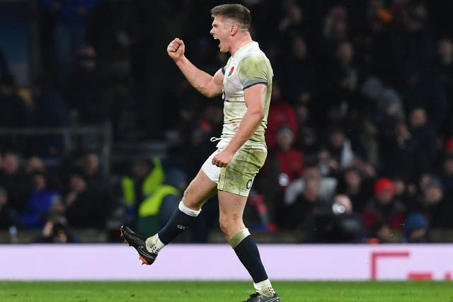 Owen Farrell celebrates England's victory over Wales in the Six Nations