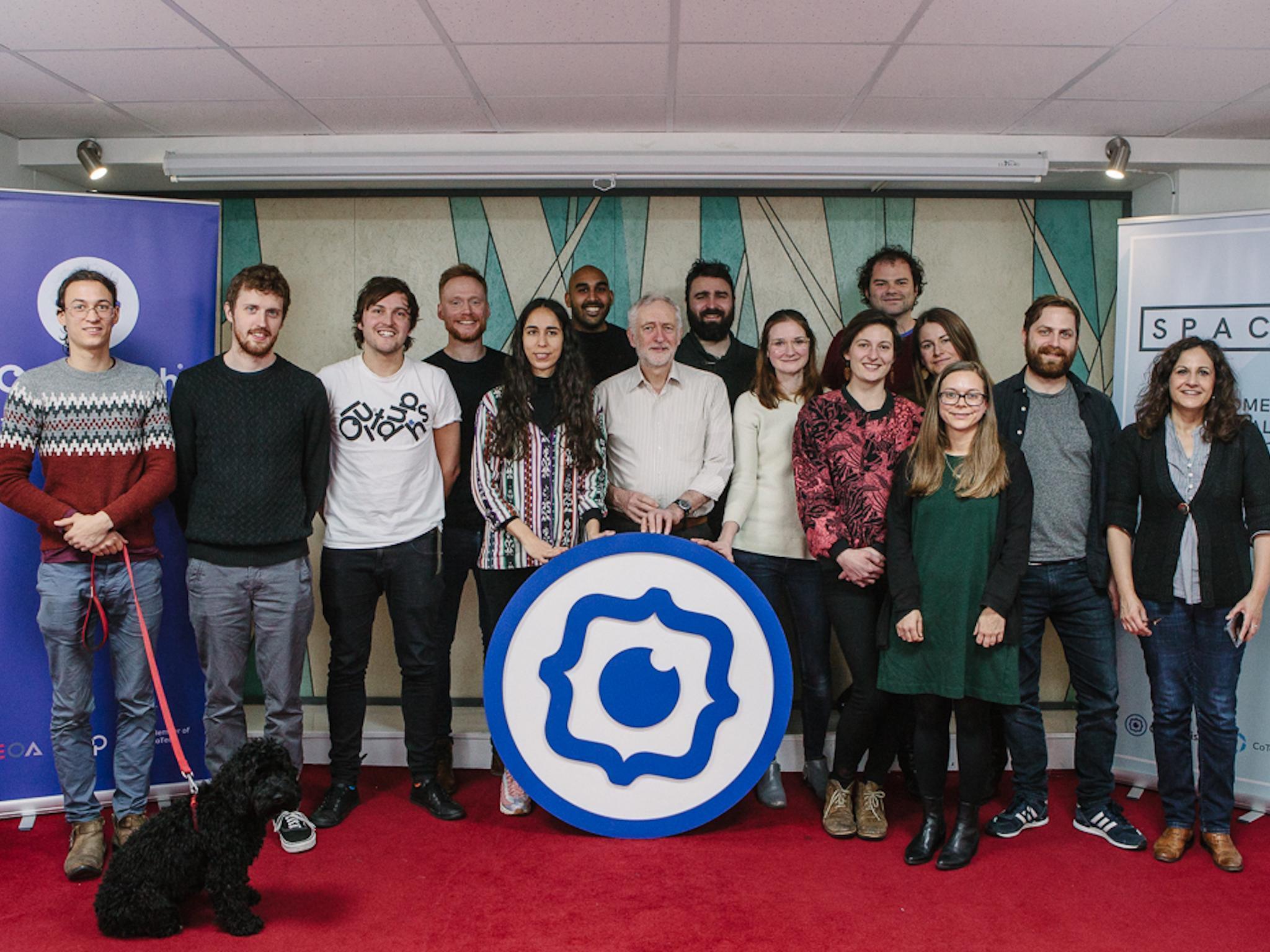 Jeremy Corbyn with members of Outlandish, which set up a school cuts website before the 2017 general election