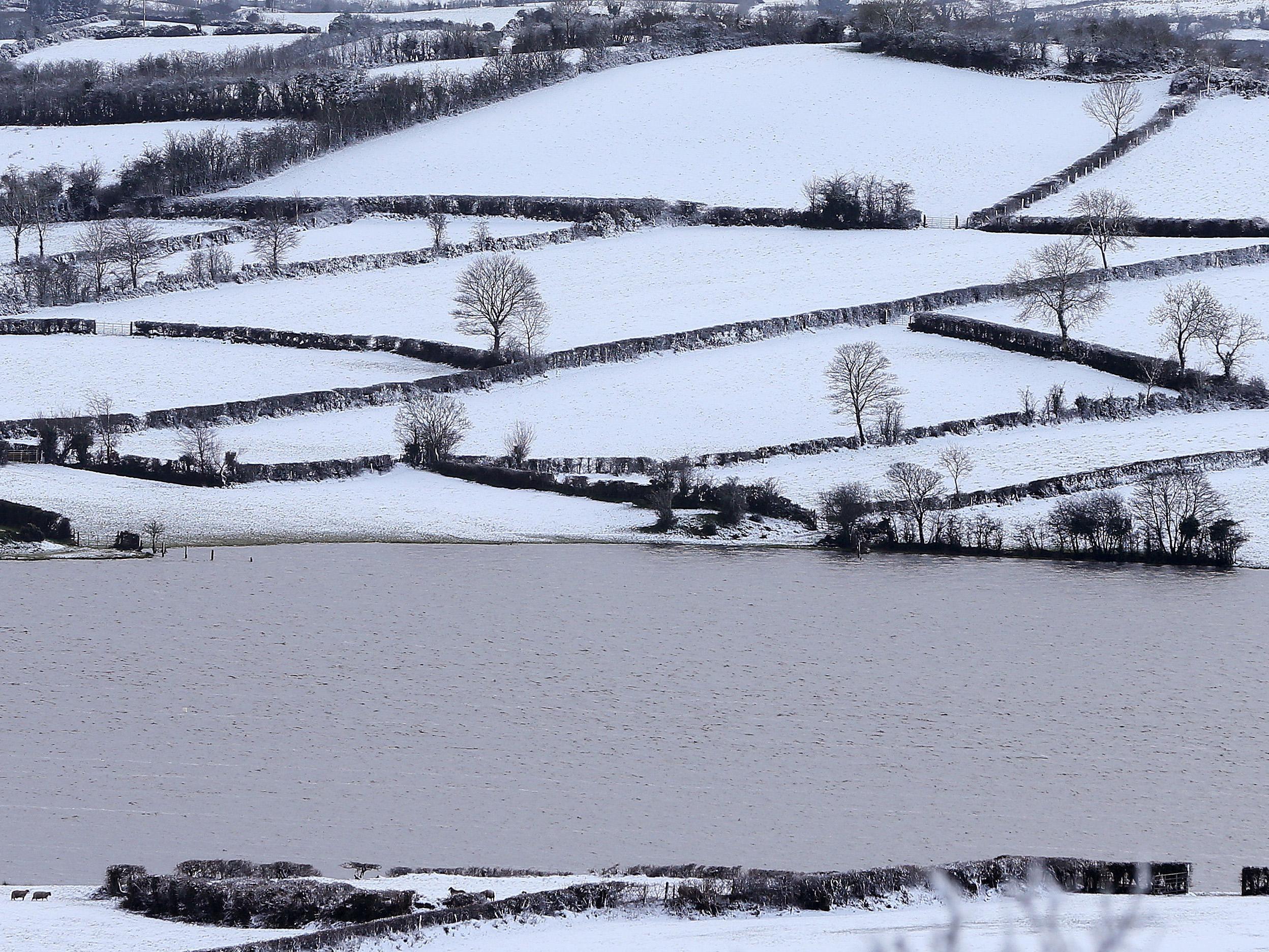 A view across Lough Ross in Crossmaglen, County Armagh, after snowfall on Sunday