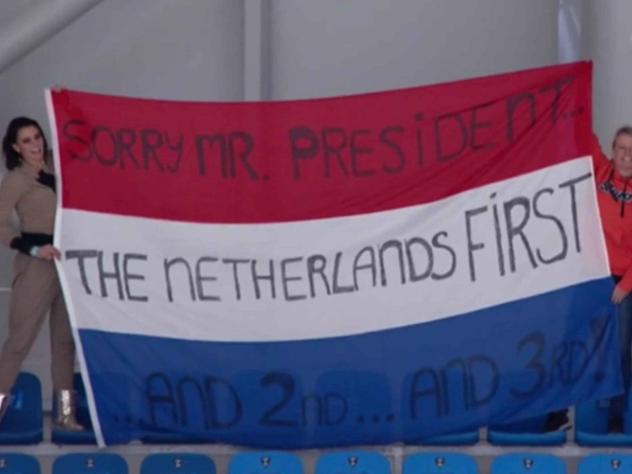 Dutch supporters expertly mocked Mr Trump's 'America first' policy
