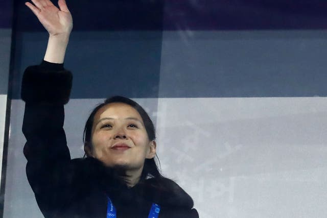North Korea's leader Kim Jong-un's sister Kim Yo-jong waves during the opening ceremony of the Pyeongchang 2018 Winter Olympic Games at the Pyeongchang Stadium