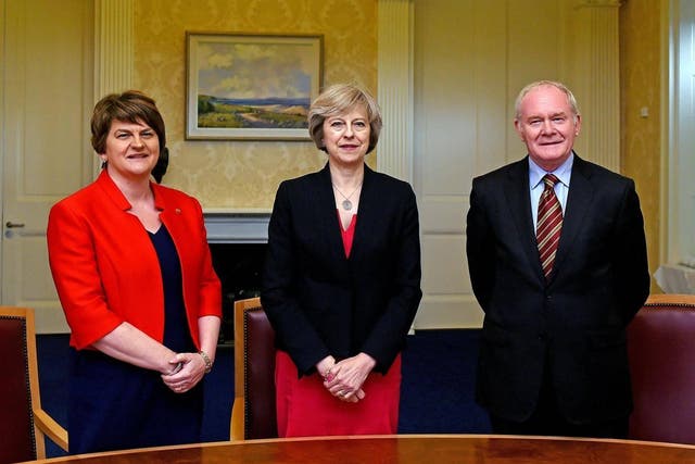 Arlene Foster and Martin McGuinness pictures with Prime Minister Theresa May before the collapse of the Northern Ireland Executive