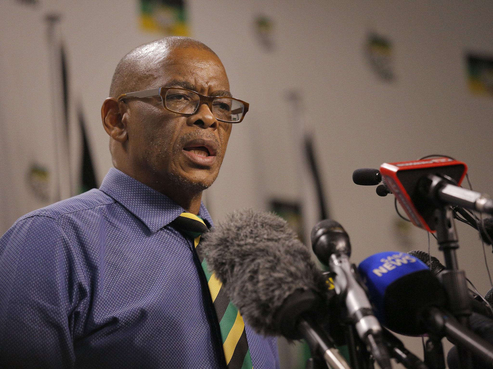 ANC's secretary general Ace Magashule addresses the media in Johannesburg, South Africa, 13 February 2018