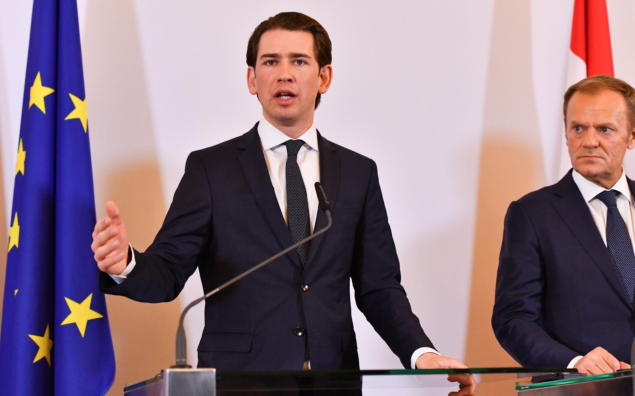 Austrian Chancellor Sebastian Kurz with European Council President Donald Tusk in Vienna