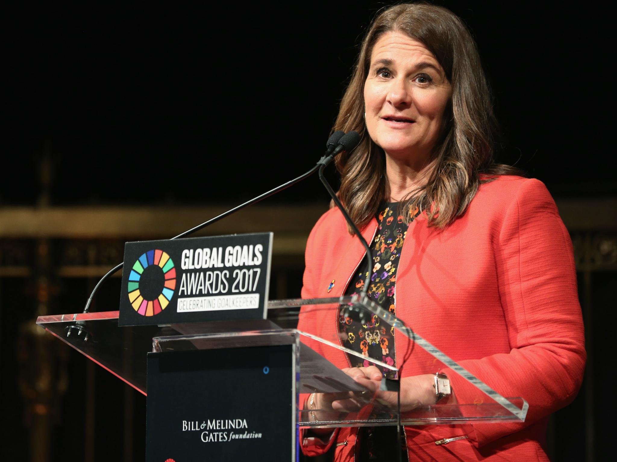 Melinda Gates speaks on stage on the sidelines of the United Nations General Assembly on 19 September 2017.