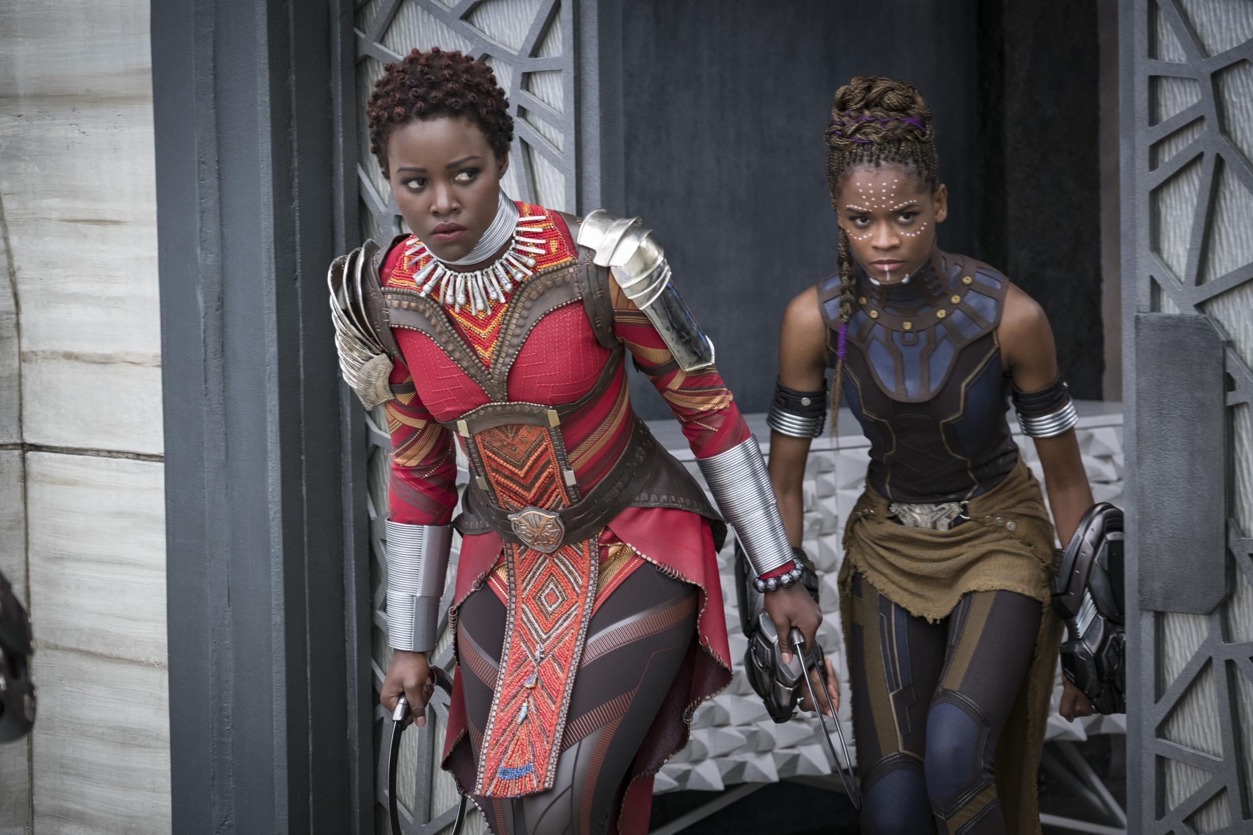 Lupita Nyong’o as Nakia and Letitia Wright as Shuri in ‘Black Panther’