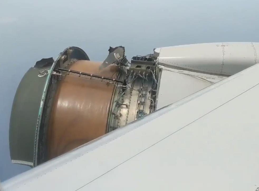 Pictures taken by passengers showed the damaged engine in mid-air