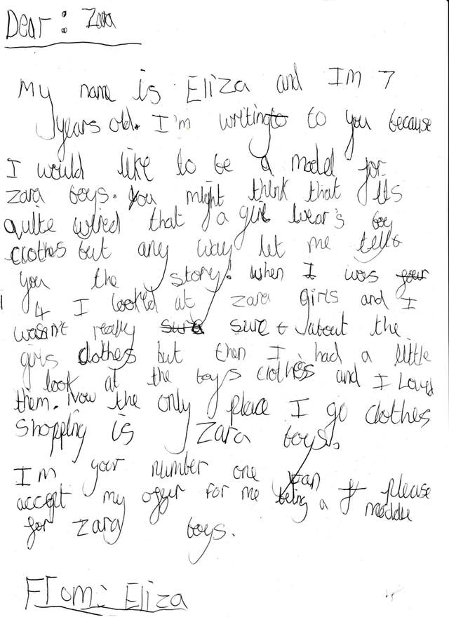 Seven-year-old-girl who hates dresses writes to Zara offering to model ...